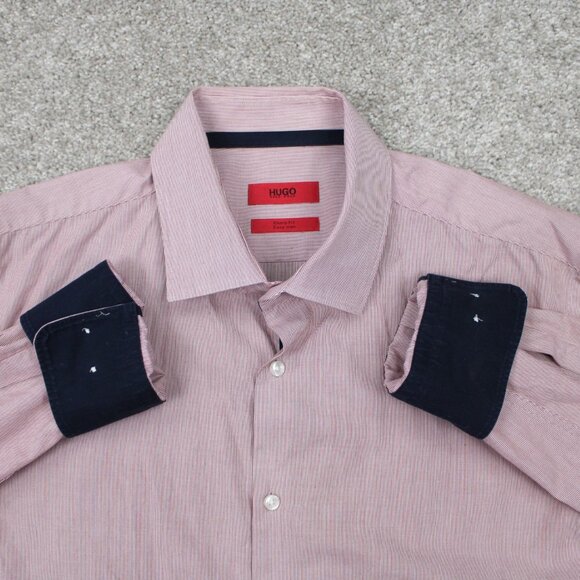 HUGO Hugo Boss Michael Shirt Mens 16 1/2, 32/33 Pink Flip Cuff 100% Cotton L/S - Picture 1 of 15